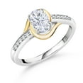 thumbnail image 1 of Gem Stone King 10K Yellow Gold and 925 Sterling Silver White Moissanite Engagement Ring for Women | 0.98 Cttw | Oval 7X5MM | Available in Size 5, 6, 7, 8, 9, 1 of 4