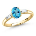 thumbnail image 1 of Gem Stone King 10K Yellow Gold American Blue Mystic Topaz and Lab Grown Diamond Engagement Ring for Women | 1.20 Cttw | Oval 7X5MM | Gemstone November Birthstone | Size 6, 1 of 6