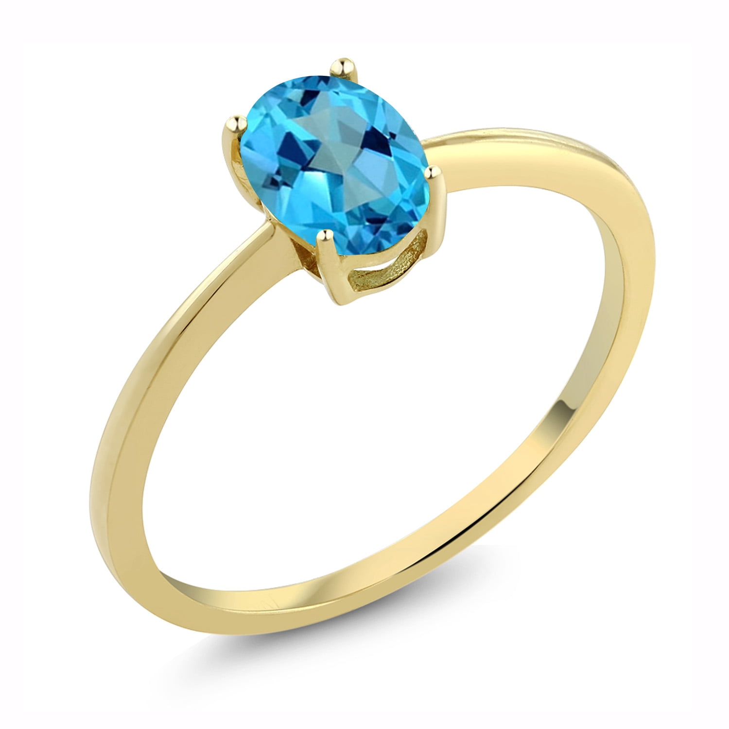 Gem Stone King 10K Yellow Gold American Blue Mystic Topaz Solitaire Engagement Ring | 1.00 Cttw | Oval 7X5MM | Gemstone November Birthstone | Wedding Engagement Anniversary Promise Ring for Women