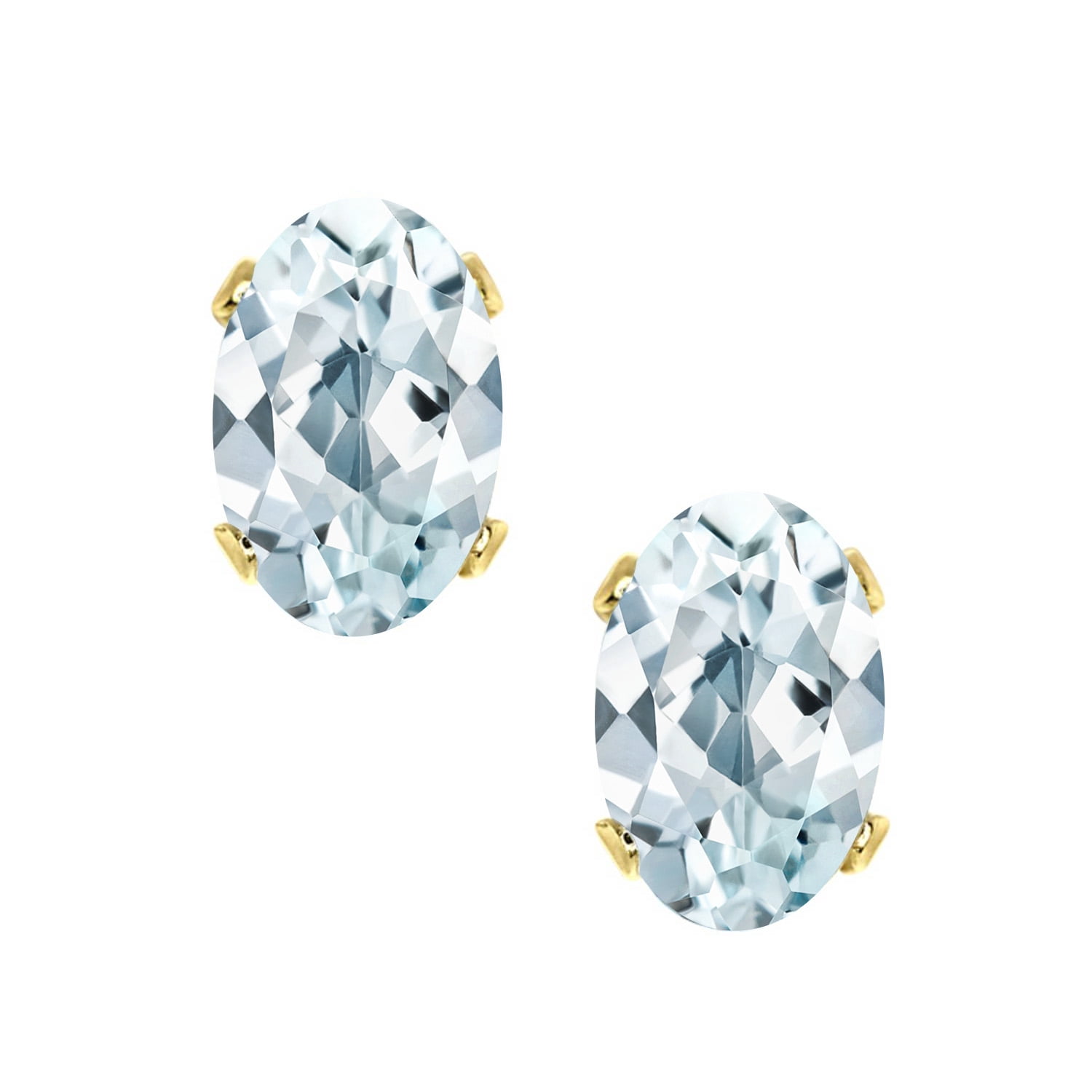 Gem Stone King 10K Yellow Gold Aquamarine Stud Earrings for Women Men | 0.80 Cttw | Gemstone Birthstone | Oval 6X4MM
