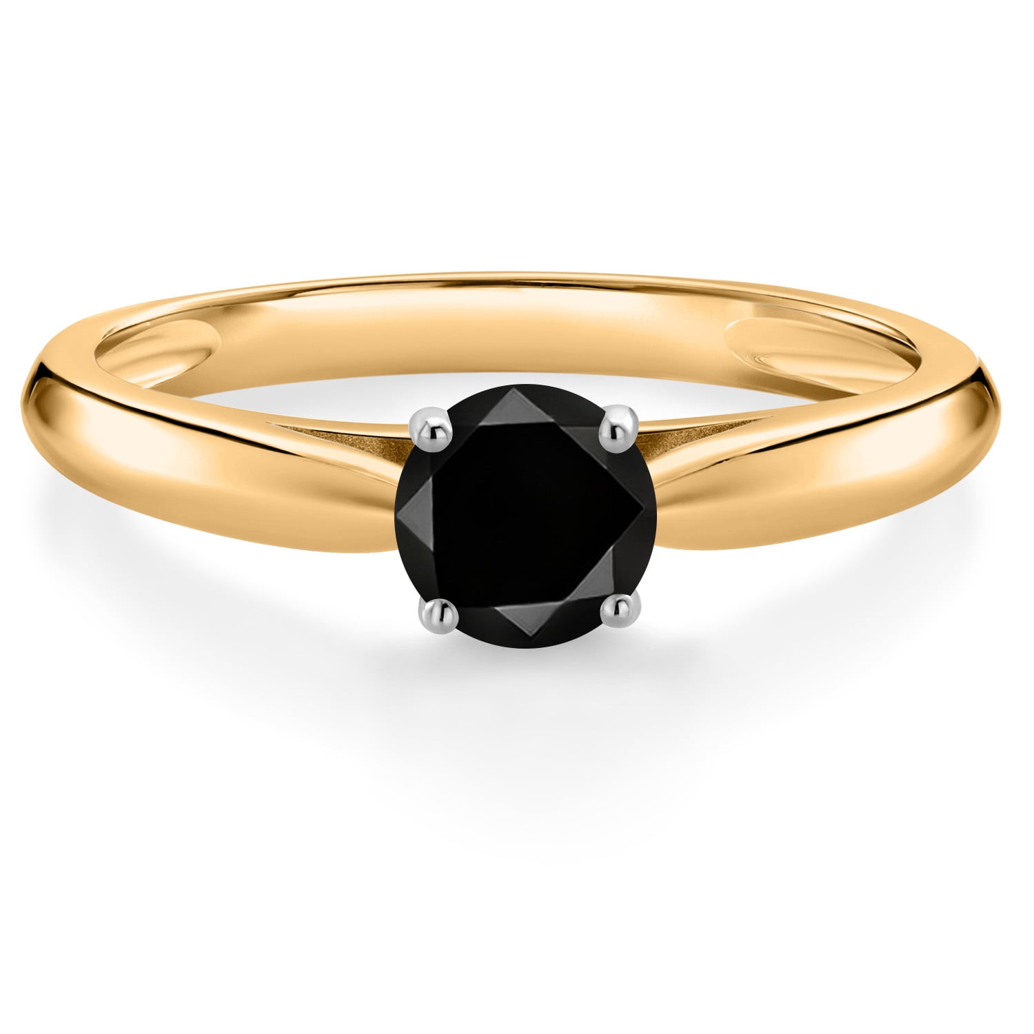 Gem Stone King 10K Yellow Gold Black Diamond Solitaire Engagement Ring for Women (0.55 Cttw, Round 5MM, Gemstone January Birthstone, Available in Size 5, 6, 7, 8, 9)