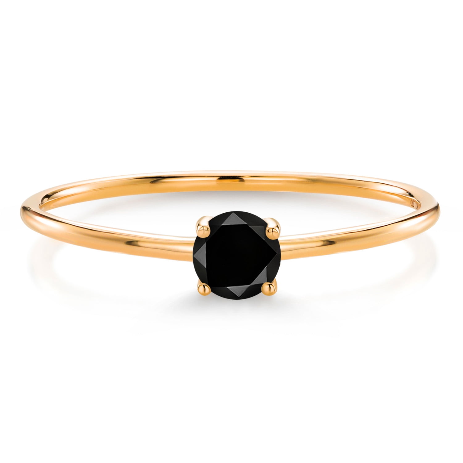 Gem Stone King 10K Yellow Gold Black Diamond Solitaire Engagement Ring for Women (0.17 Cttw, Round 3.5MM, Gemstone April Birthstone, Size 6)