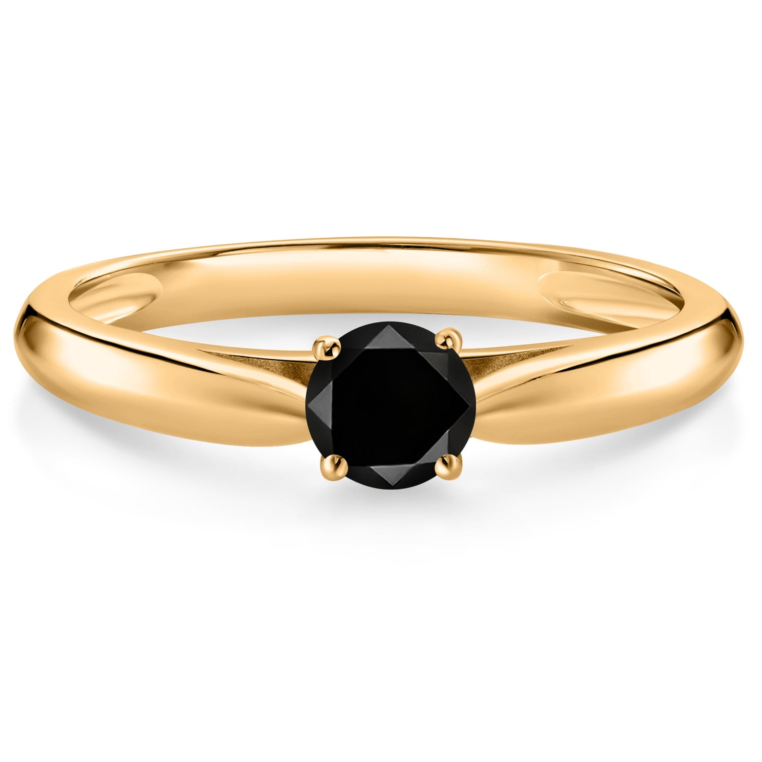 Gem Stone King 10K Yellow Gold Black Diamond Solitaire Engagement Ring for Women (0.27 Cttw, Gemstone April Birthstone, Round 4MM)