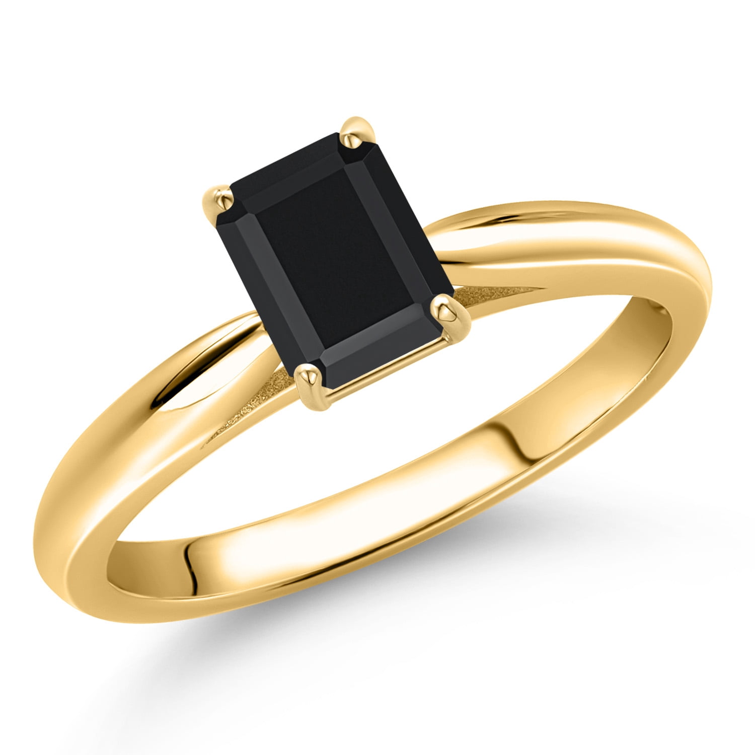 Gem Stone King 10K Yellow Gold Black Onyx Engagement Ring for Women | 0.56 Cttw | Emerald Cut 6X4MM | Gemstone December Birthstone | Wedding Engagement Anniversary Promise Ring for Women | Size 5