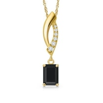 Gem Stone King 10K Yellow Gold Black Onyx and Lab Grown Diamond Pendant Necklace for Women | 0.59 Cttw | Gemstone December Birthstone | Emerald Cut 6X4MM | With 18 inch Chain