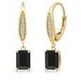 thumbnail image 1 of Gem Stone King 10K Yellow Gold Black Onyx and Lab Grown Diamond Dangle Earrings for Women | 2.02 Cttw | Gemstone December Birthstone | Octagon 7X5MM, 1 of 6