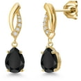 thumbnail image 1 of Gem Stone King 10K Yellow Gold Black Onyx and Lab Grown Diamond Stud Dangle Earrings for Women | 2.23 Cttw | Gemstone December Birthstone | Pear Shape 8X6MM, 1 of 6