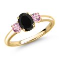 thumbnail image 1 of Gem Stone King 10K Yellow Gold Black Onyx and Pink Lab Grown Diamond Engagement Ring for Women | 1.06 Cttw | Oval 7X5MM | Gemstone December Birthstone | Size 8, 1 of 6
