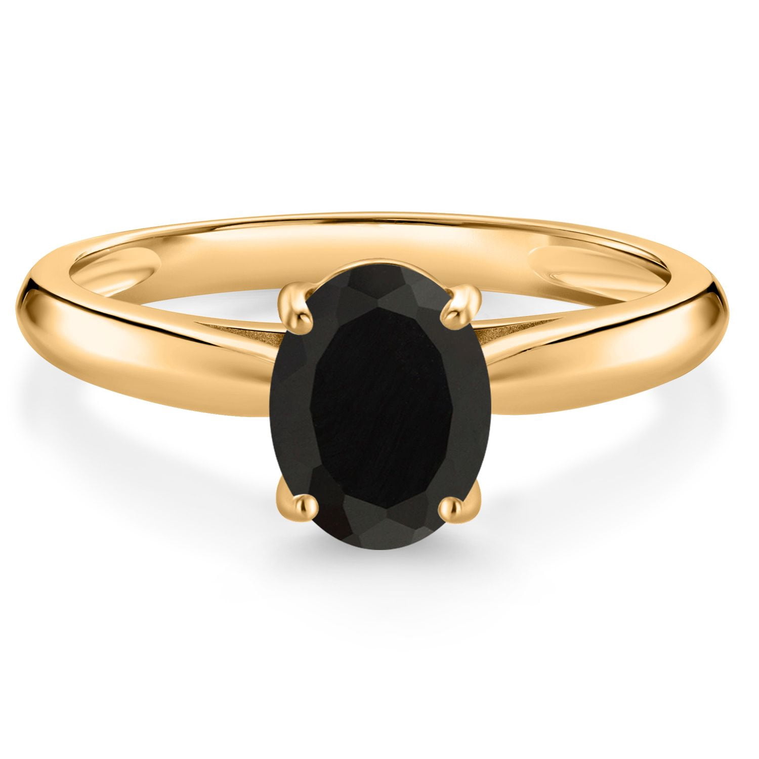 Gem Stone King 10K Yellow Gold Black Onyx Solitaire Engagement Ring for Women (1.60 Cttw, Oval 8X6MM, Gemstone December Birthstone, Available in Size 5, 6, 7, 8, 9)