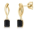 thumbnail image 1 of Gem Stone King 10K Yellow Gold Black Onyx Stud Dangle Earrings for Women | 1.12 Cttw | Gemstone December Birthstone | Emerald Cut 6X4MM, 1 of 6
