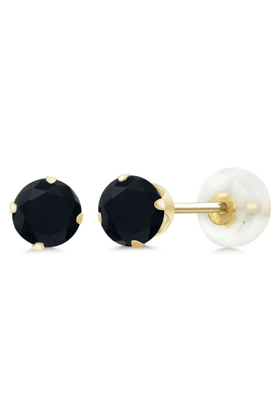 10K Yellow Gold Black Onyx Stud Earrings for Women Men (0.92 Cttw, Gemstone Birthstone, Round 5MM)