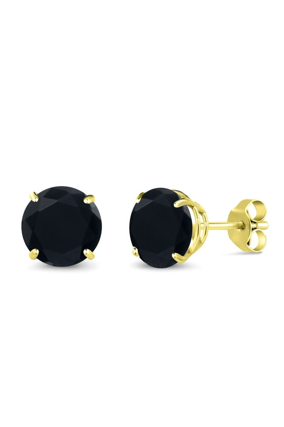 10K Yellow Gold Black Onyx Stud Earrings for Women Men (2.56 Cttw, Gemstone December Birthstone, Round 7MM)