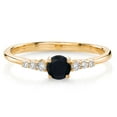 thumbnail image 1 of Gem Stone King 10K Yellow Gold Black Onyx and White Lab Grown Diamond Engagement Ring for Women (0.31 Cttw, Round 4MM, Gemstone December Birthstone, Size 8), 1 of 5