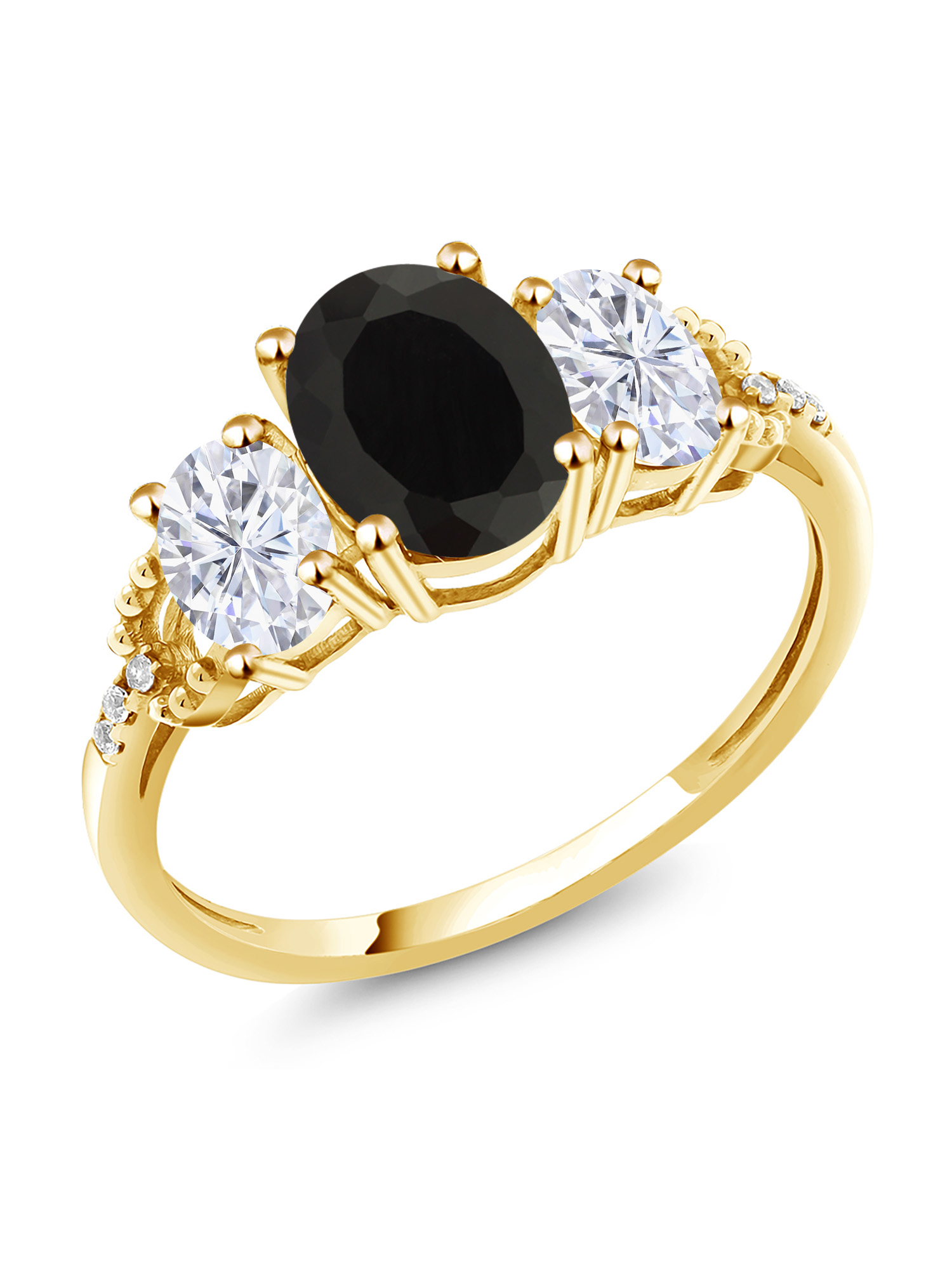 Gem Stone King 10K Yellow Gold Engagement Ring – 2.22 Ct Oval Simulated Opal With White Topaz