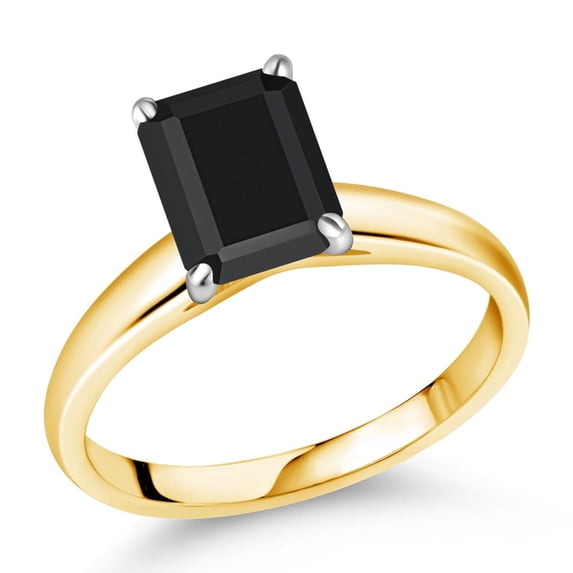 Gem Stone King 10K Yellow Gold Black Onyx Women Engagement Ring (2.10 Cttw, Emerald Cut 9X7MM, Gemstone Birthstone, Available in Size 5, 6, 7, 8, 9)