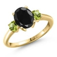 thumbnail image 1 of Gem Stone King 10K Yellow Gold Black Sapphire and Green Peridot Engagement Ring for Women | 3.10 Cttw | Oval 9X7MM | Gemstone September Birthstone | Size 7, 1 of 6
