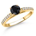 thumbnail image 1 of Gem Stone King 10K Yellow Gold Black Sapphire and Lab Grown Diamond Engagement Ring for Women | 0.87 Cttw | Round 5MM | Gemstone September Birthstone | Size 7, 1 of 6