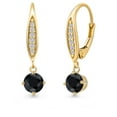 thumbnail image 1 of Gem Stone King 10K Yellow Gold Black Sapphire and Lab Grown Diamond Dangle Earrings for Women | 1.47 Cttw | Gemstone September Birthstone | Round 5MM, 1 of 6