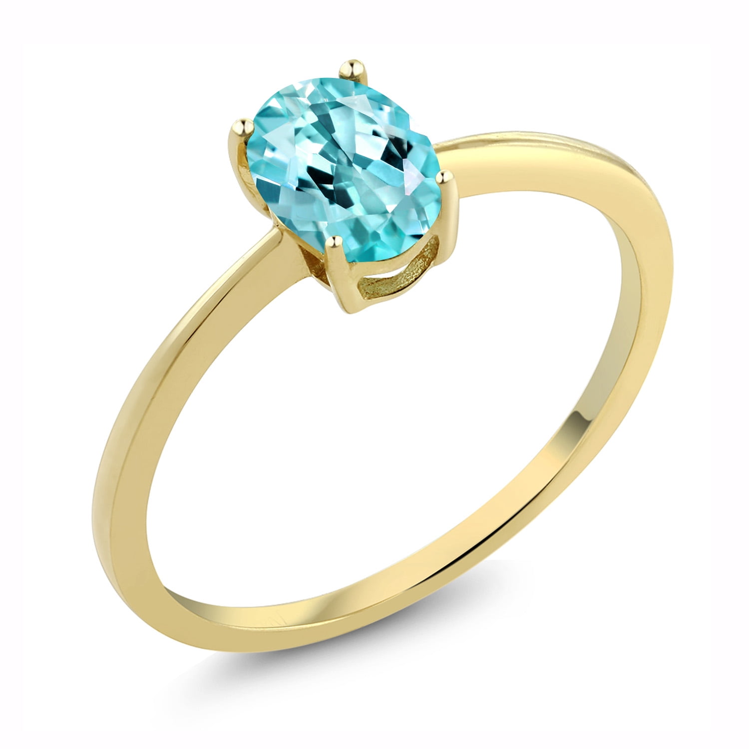 Gem Stone King 10K Yellow Gold Blue Apatite Solitaire Engagement Ring | 0.82 Cttw | Oval 7X5MM | Gemstone Birthstone | Wedding Engagement Anniversary Promise Ring for Women | Size 10