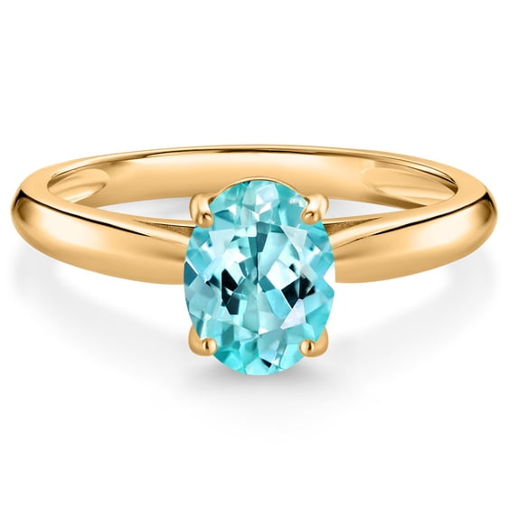 Gem Stone King 10K Yellow Gold Blue Apatite Solitaire Engagement Ring for Women (1.20 Cttw, Oval 8X6MM, Gemstone Birthstone, Available in Size 5, 6, 7, 8, 9)