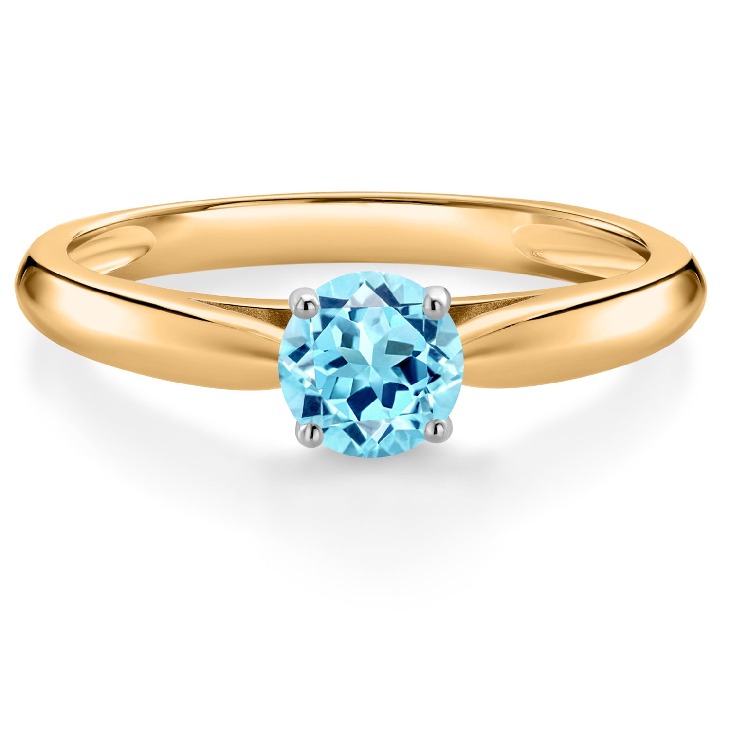 Gem Stone King 10K Yellow Gold Blue Apatite Solitaire Engagement Ring for Women (0.50 Cttw, Round 5MM, Gemstone, Available in Size 5, 6, 7, 8, 9)