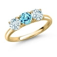 thumbnail image 1 of Gem Stone King 10K Yellow Gold Blue Apatite and Sky Blue Aquamarine Engagement Ring for Women | 1.50 Cttw | Round 5MM | Gemstone Birthstone | Size 5, 1 of 6