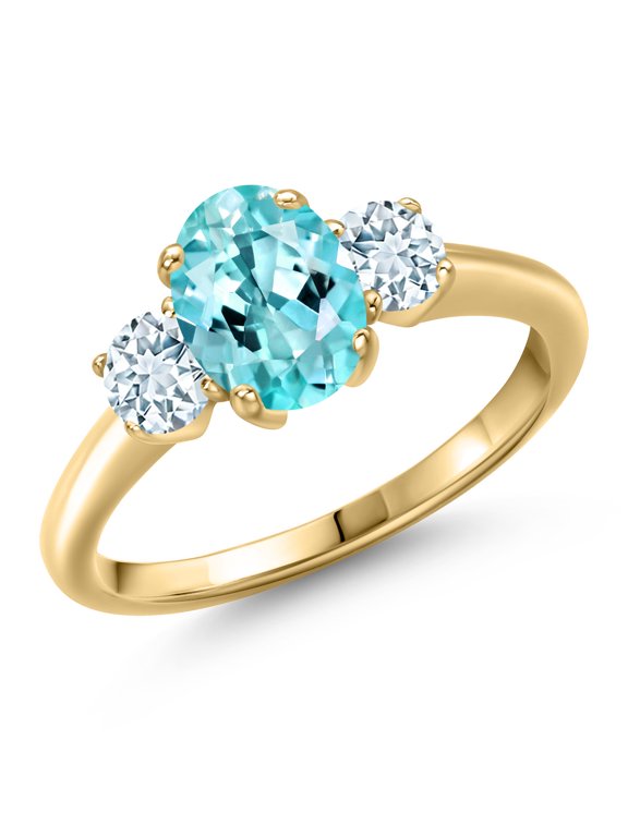 10K Yellow Gold Blue Apatite and Sky Blue Aquamarine Engagement Ring for Women | 1.70 Cttw | Oval 8X6MM | Gemstone Birthstone | Size 7