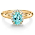 thumbnail image 1 of Gem Stone King 10K Yellow Gold Blue Apatite and White Lab Grown Diamond Halo Engagement Ring for Women (0.95 Cttw, Gemstone, Oval 7X5MM, Size 6), 1 of 4