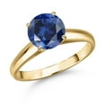 thumbnail image 1 of Gem Stone King 10K Yellow Gold Blue Created Sapphire Engagement Ring for Women | 2.50 Cttw | Round 8MM | Gemstone September Birthstone | Size 7, 1 of 6
