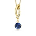 thumbnail image 1 of Gem Stone King 10K Yellow Gold Blue Created Sapphire and Lab Grown Diamond Pendant Necklace for Women | 0.38 Cttw | Gemstone September Birthstone | Round 4.5MM | With 18 inch Chain, 1 of 6