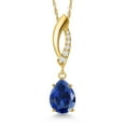 thumbnail image 1 of Gem Stone King 10K Yellow Gold Blue Created Sapphire and Lab Grown Diamond Pendant Necklace for Women | 2.03 Cttw | Gemstone September Birthstone | Pear Shape 8X6MM | With 18 inch Chain, 1 of 6