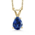 thumbnail image 1 of Gem Stone King 10K Yellow Gold Blue Created Sapphire Pendant Necklace for Women | 1.00 Cttw | Gemstone September Birthstone | Pear Shape 7X5MM | With 18 inch Chain, 1 of 6