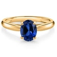 thumbnail image 1 of Gem Stone King 10K Yellow Gold Blue Created Sapphire Solitaire Engagement Ring for Women (1.60 Cttw, Oval 8X6MM, Gemstone September Birthstone, Available in Size 5, 6, 7, 8, 9), 1 of 4