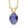 thumbnail image 1 of Gem Stone King 10K Yellow Gold Blue Iolite Pendant Necklace for Women | 0.65 Cttw | Gemstone Birthstone | Oval Checkerboard 7X5MM | With 18 inch Chain, 1 of 6