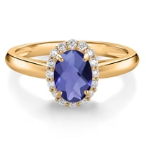 Gem Stone King 10K Yellow Gold American Blue Mystic Topaz and White Lab ...