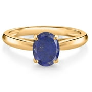 GEM STONE KING 10K Yellow Gold Blue Lapis Solitaire Engagement Ring for Women (1.40 Cttw, Oval 8X6MM, Gemstone Birthstone, Available in Size 5, 6, 7, 8, 9)