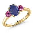 thumbnail image 1 of Gem Stone King 10K Yellow Gold Blue Lapis and Pink Moissanite Engagement Ring for Women | 1.86 Cttw | Oval 8X6MM | Gemstone Birthstone | Size 5, 1 of 6