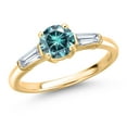 thumbnail image 1 of Gem Stone King 10K Yellow Gold Blue Moissanite and Lab Grown Diamond Engagement Ring for Women | 1.30 Cttw | Round 6.5MM | Gemstone Birthstone | Size 9, 1 of 6
