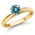 thumbnail image 1 of Gem Stone King 10K Yellow Gold Blue Moissanite Solitaire Engagement Ring for Women | 0.50 Cttw | Round 5MM | Gemstone Birthstone | Size 8, 1 of 6