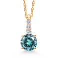 thumbnail image 1 of Gem Stone King 10K Yellow Gold Blue Moissanite and White Lab Grown Diamond Pendant Necklace for Women (0.55 Cttw, Round 5MM, Gemstone, with 18 inch Chain), 1 of 5