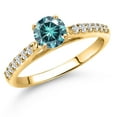 thumbnail image 1 of Gem Stone King 10K Yellow Gold Blue Moissanite and Lab Grown Diamond Engagement Ring for Women | 0.68 Cttw | Round 5MM | Gemstone Birthstone | Size 5, 1 of 6