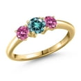 thumbnail image 1 of Gem Stone King 10K Yellow Gold Blue Moissanite and Pink Moissanite Engagement Ring for Women | 0.96 Cttw | Round 5MM | Gemstone Birthstone | Size 8, 1 of 6