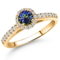 thumbnail image 1 of Gem Stone King 10K Yellow Gold Blue Mystic Topaz and Lab Grown Diamond Engagement Ring for Women | 0.79 Cttw | Round 5MM | Gemstone November Birthstone | Size 8, 1 of 6