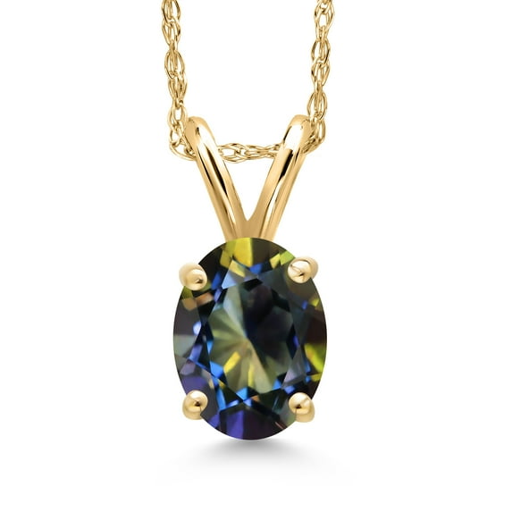 Gem Stone King 10K Yellow Gold Blue Mystic Topaz Pendant Necklace for Women | 0.95 Cttw | Gemstone November Birthstone | Oval 7X5MM | With 18 inch Chain