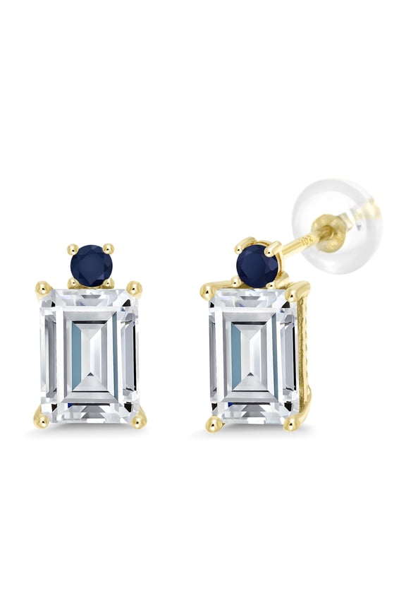 10K Yellow Gold Blue Sapphire Earrings Set with Moissanite (3.62 Cttw)