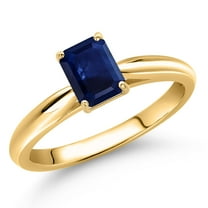 Gem Stone King 10K Yellow Gold Blue Sapphire Engagement Ring for Women | 0.62 Cttw | Octagon 6X4MM | Gemstone September Birthstone | Size 6