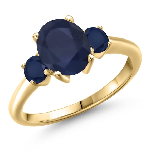 Gem Stone King 10K Yellow Gold Blue Sapphire Engagement Ring for Women | 2.90 Cttw | Oval 9X7MM | Gemstone September Birthstone | Size 6