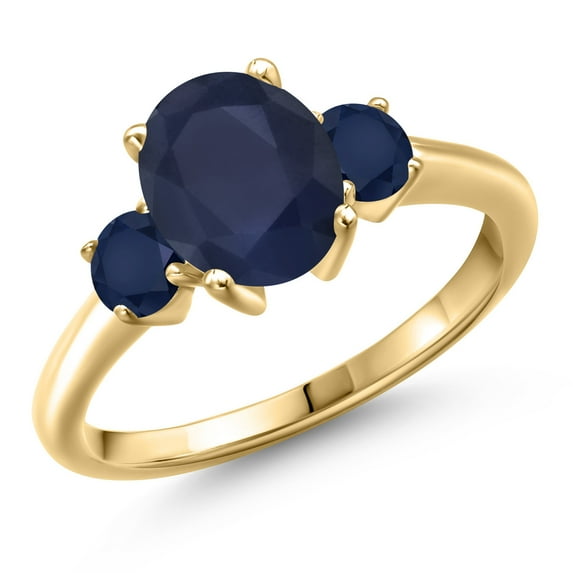 Gem Stone King 10K Yellow Gold Blue Sapphire Engagement Ring for Women | 2.90 Cttw | Oval 9X7MM | Gemstone September Birthstone | Size 7