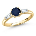 thumbnail image 1 of Gem Stone King 10K Yellow Gold Blue Sapphire and Lab Grown Diamond Engagement Ring for Women | 1.40 Cttw | Round 6MM | Gemstone September Birthstone | Size 5, 1 of 6
