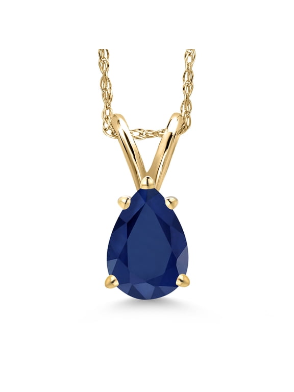 10K Yellow Gold Blue Sapphire Pendant Necklace for Women | 0.89 Cttw | Gemstone September Birthstone | Pear Shape 7X5MM | With 18 inch Chain